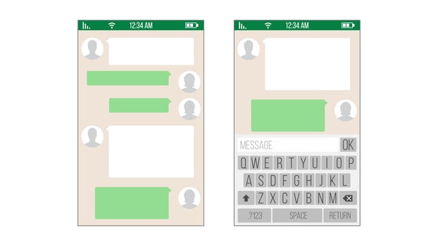 Chat, Sms Application Vector Template. Message Boxes. Modern Mobile Keyboard Isolated Illustration