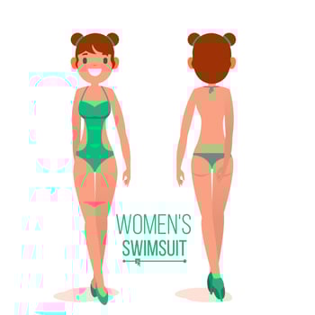 Women s Swimsuit Vector. Fashionable Swimsuit. Back And Front Side. Fashion Bikini. Isolated Flat Illustration vector