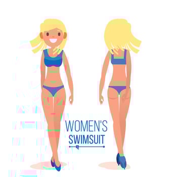Women s Swimsuit Vector. Body Positive Movement, Beauty Diversity. Beauty Female Swimwear Design. Isolated Flat Illustration vector