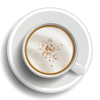 Coffee Cup Vector. Top View. Hot Latte Coffee. Milk, Espresso. Whipped Fast Food Cup Beverage. White Mug. Realistic Isolated Illustration vector