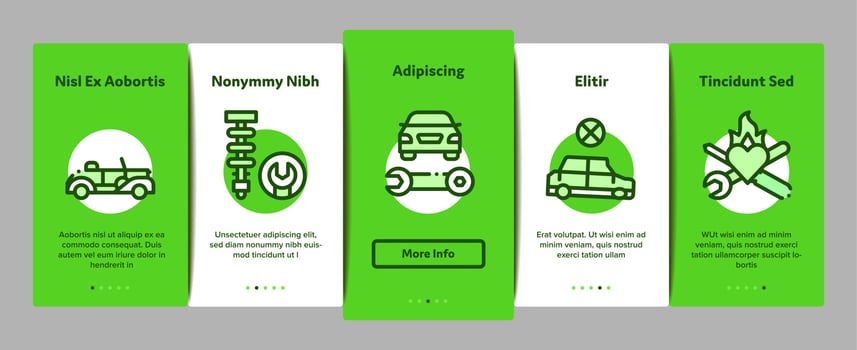 Car Restoration Onboarding Elements Icons Set Vector