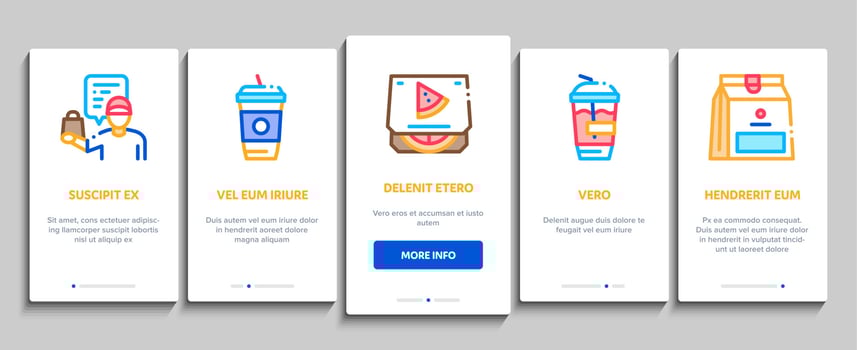 Take Away Food And Drink Delivery Onboarding Elements Icons Set Vector