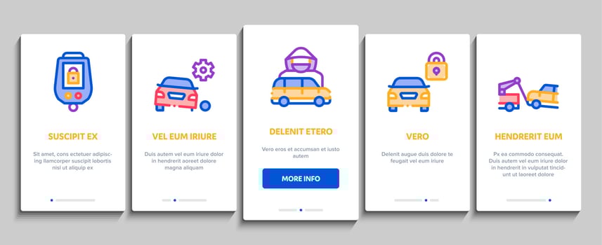 Car Theft Onboarding Elements Icons Set Vector