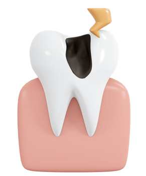3D Rendering tooth with cavity and pain icon cartoon style. 3D Render illustration. png