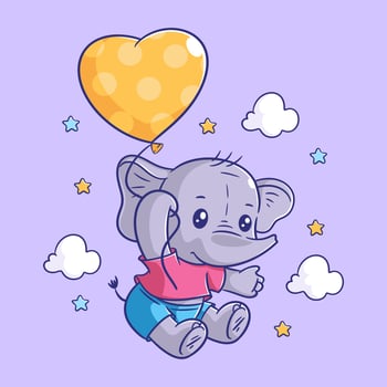 Cute baby elephant flying with balloons vector