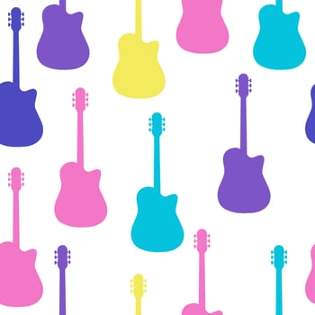 Seamless pattern in hippie style with guitars in rainbow colors vector
