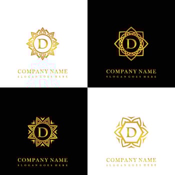 Collection of logo initial D with luxury mandala ornament for wedding, spa, hotel, beauty care logo vector