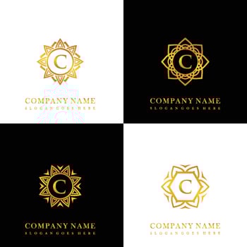 Collection of logo initial C with luxury mandala ornament for wedding, spa, hotel, beauty care logo vector