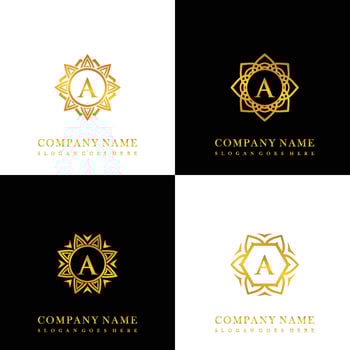 Collection of logo initial A with luxury mandala ornament for wedding, spa, hotel, beauty care logo vector