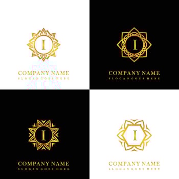 Collection of logo initial I with luxury mandala ornament for wedding, spa, hotel, beauty care logo vector