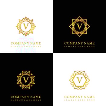 Collection of logo initial V with luxury mandala ornament for wedding, spa, hotel, beauty care logo vector