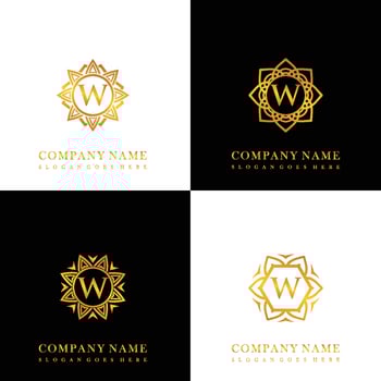 Collection of logo initial W with luxury mandala ornament for wedding, spa, hotel, beauty care logo vector