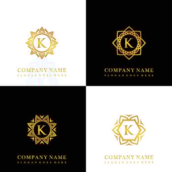 Collection of logo initial K with luxury mandala ornament for wedding, spa, hotel, beauty care logo vector