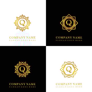 Collection of logo initial Q with luxury mandala ornament for wedding, spa, hotel, beauty care logo vector