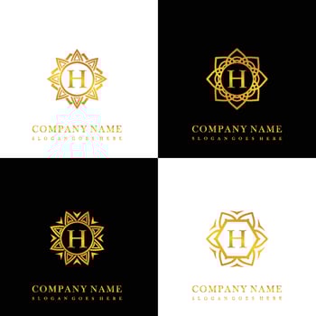 Collection of logo initial H with luxury mandala ornament for wedding, spa, hotel, beauty care logo vector