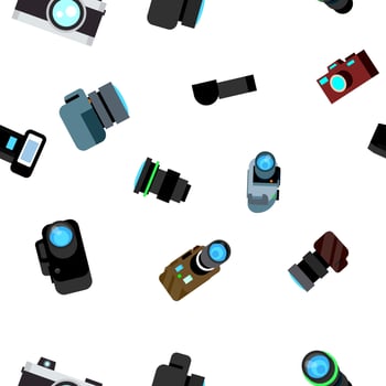 Photo Camera Seamless Pattern Vector. Photocamera Retro Icon. Travel. Cute Graphic Texture. Textile Backdrop. Cartoon Colorful Background Illustration vector