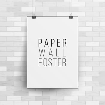 White Blank Paper Wall Poster Mock up Template Vector. 3D Realistic Illustration With Shadow. Brick Wall. vector