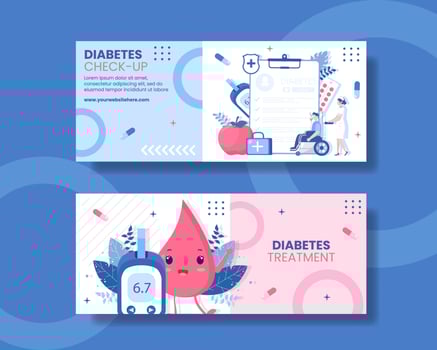 Diabetes Testing Healthcare Horizontal Banner Flat Cartoon Hand Drawn Templates Illustration vector