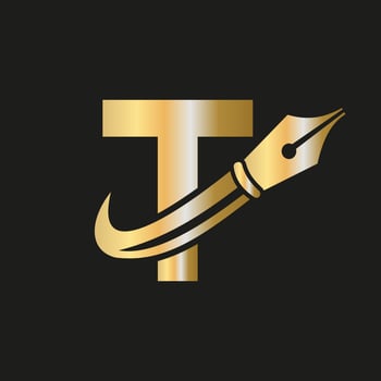 Education Logo on Letter T Concept with Pen Nib Vector Template