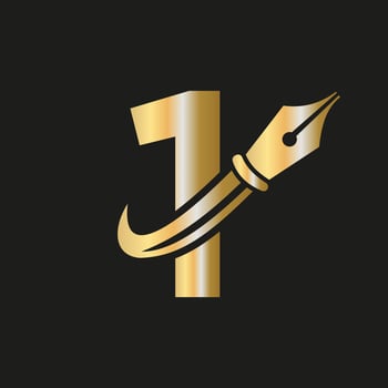 Education Logo on Letter 1 Concept with Pen Nib Vector Template