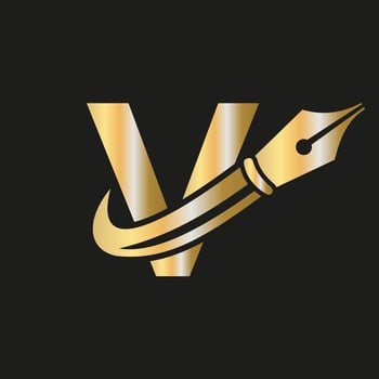 Education Logo on Letter V Concept with Pen Nib Vector Template