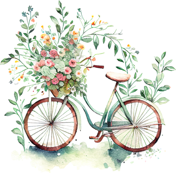 Cute Spring Watercolor Bicycle with Flowers png