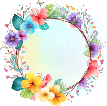 Cute watercolor frame with spring flowers png