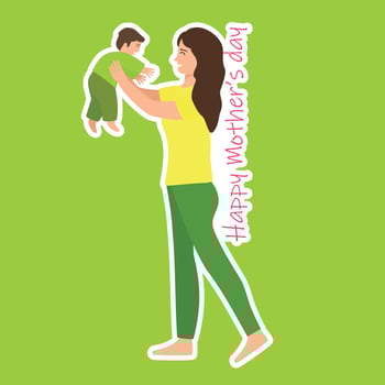 Mother holds a child in her arms. Square card for Mother's Day. Mother and baby isolated on background. vector