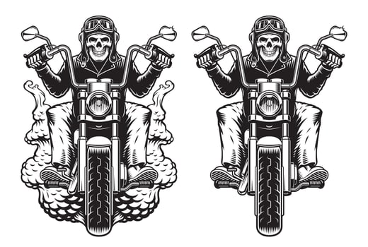 Set of black and white vector illustrations of a skeleton