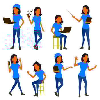 Woman Set Vector. Modern Gradient Colors. People Different Poses. Creative People. Design Element. Isolated Flat Illustration vector