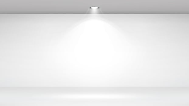 Empty White Photo Studio Interior Background. Clean Iight Interior Scene Mock Up. Vector Illustration.