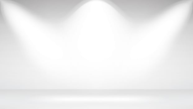 Photo Studio Room. Empty White Interior. Realistic Spotlight Lamps. Vector Illustration.