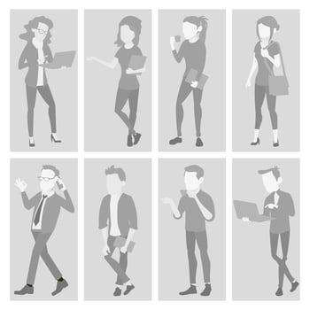 Default Placeholder Avatar Set Vector. Profile Gray Picture. Full Length Portrait. Man, Woman Photo. Businessman, Business Woman. Human Web Photo. No Image. Isolated Illustration vector