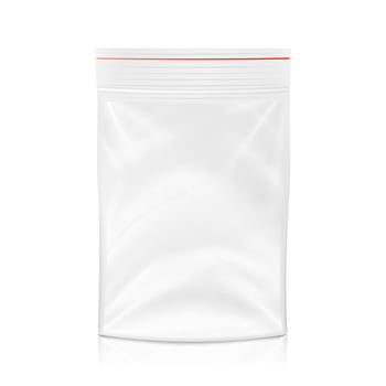 Plastic Polyethylene Pocket Bag Vector Blank. Realistic Mock Up Template Of Plastic Pocket Bag With Zipper, Zip lock. Clean Hang Slot, Pouch Packaging. Isolated Illustration