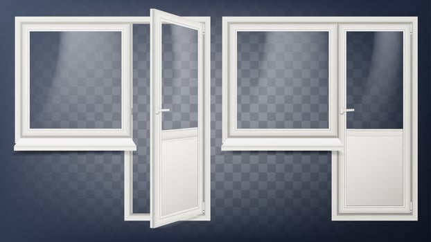 Plastic Door Vector. Home Interior Door And Window. Opened And Closed. Plastic Glass Door. Energy Saving. Isolated Illustration vector