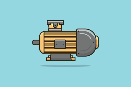 Water Motor Pumping Machine vector illustration. Interior and Construction working objects icon concept. Electric motor machine equipment vector design with shadow on blue background.