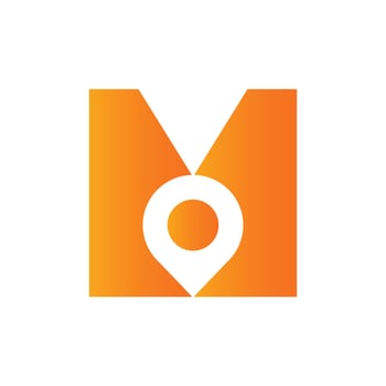 Letter M Location Logo Design Sign. Location Icon Concept With Alphabet For Road Direction Symbol Vector Template