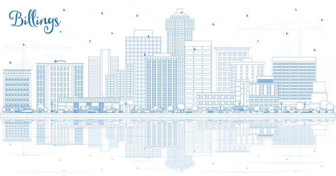 Outline Billings Montana City Skyline with Blue Buildings and Reflections. vector