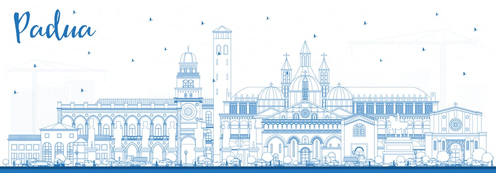 Outline Padua Italy City Skyline with Blue Buildings. vector