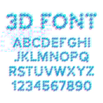 3D Effect Pixel Stereo Font Vector. Distortion Numerals And Letters. Illustration vector