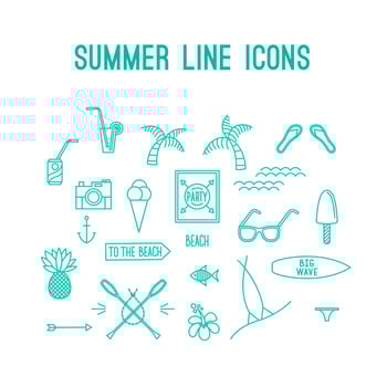 Set of summer and beach line icons and elements vector