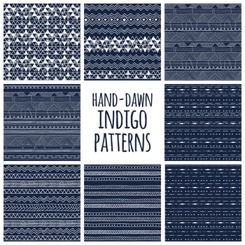 Indigo Folk Pattern Set vector