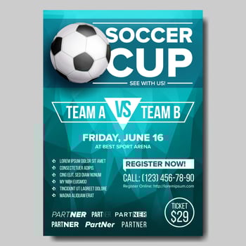 Soccer Poster Vector. Football Ball. Design For Sport Bar Promotion. Tournament, Championship Flyer Design. Football Club, Academy Flyer. Invitation Illustration vector