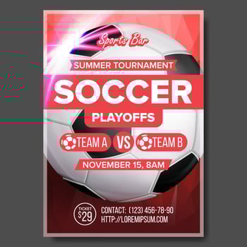 Soccer Game Poster Vector. Modern Tournament. Design For Sport Bar, Pub Promotion. Football Ball. Soccer Competition League Flyer Template. Layout Business Advertising Illustration vector