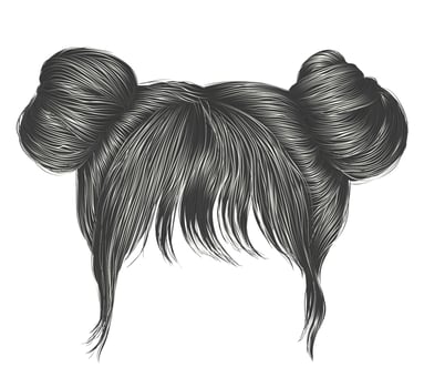 two buns  hairs with fringe gray  colors . colors . women fashion beauty style . vector