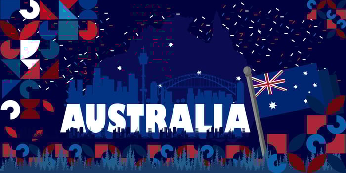Happy Australia Day, indepenence day. City Background and Flag Illustration and Vector Elements National Concept Greeting Card, Poster or Web Banner Design
