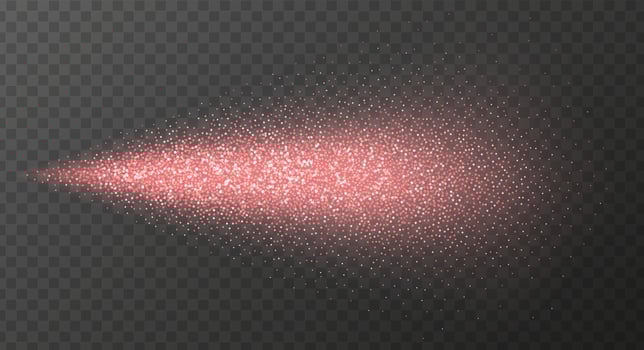 Rose gold spray paint with glitter particles isolated on transparent background. vector