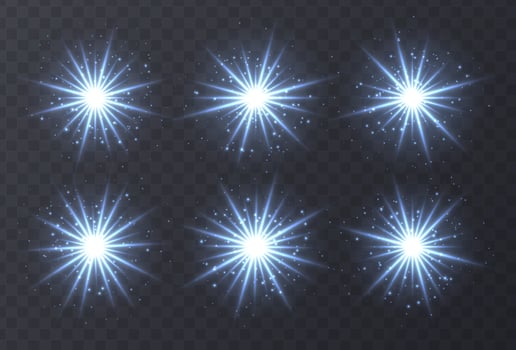 Light flares set isolated on transparent background. Blue lens flares, bokeh, sparkles, shining stars collection. vector