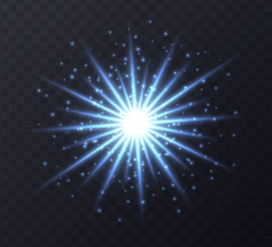 Shining flare with stars and sparkles isolated on dark transparent background. vector
