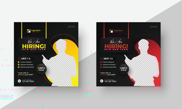 Poster for we are hiring. employees needed. Job recruitment design for companies or agency vector